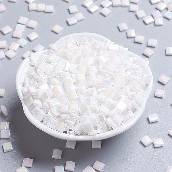 MIYUKI TILA Beads, Japanese Seed Beads, 2-Hole, (TL471) White Pearl AB, 5x5x1.9mm, Hole: 0.8mm, about 5900pcs/500g