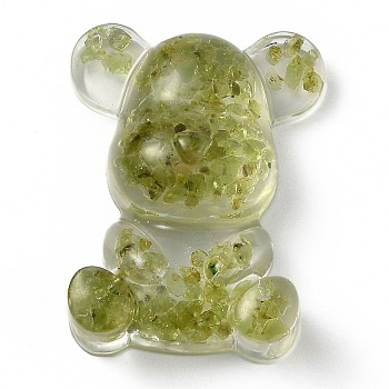 Resin Display Decorations, with Natural Peridot Chips Inside, Bear, 53.5~53.8x41~41.5x17.5~21mm