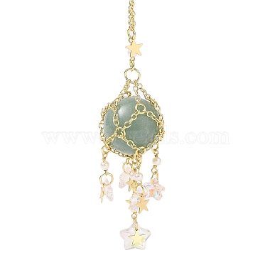 Natural Green Aventurine with Rack Plating Brass Pendants Decorations(AJEW-B023-01G-04)-2