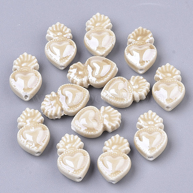 16mm Tan Heart Porcelain Beads