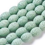 Natural Lava Rock Beads Strands, Dyed, Oval, Light Green, 15x11mm, Hole: 1.6mm, about 27pcs/strand, 15.7 inch(40cm)(X-G-F643-B02)