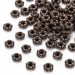 Tibetan Style Alloy Spacer Beads, Cadmium Free & Nickel Free & Lead Free, Flower, Red Copper, 5.5x2mm, Hole: 1mm, about 4300pcs/1000g(TIBEB-S039-019R-NR)