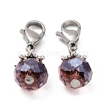 Electroplate Faceted Glass Pendants, with 304 Stainless Steel Lobster Claw Clasps, Round, Coconut Brown, 25mm, Pendant: 14.5x9mm(HJEW-TAC0004-03)