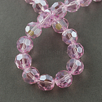 Electroplate Glass Bead Strands, Pearl Luster Plated, Faceted(32 Facets), Round, Pearl Pink, about 4mm in diameter, hole: 0.5mm, about 100pcs/strand, 14.2 inch(X-EGLA-R015-4mm-9)