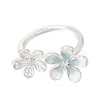 Alloy Enamel Cuff Open Rings for Women, Flower, Platinum, Alice Blue, 16mm(RJEW-T036-01P)