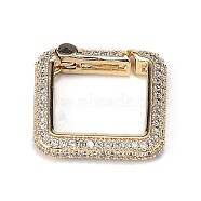 Brass Micro Pave Clear Cubic Zirconia Spring Gate Rings, Long-Lasting Plated, Square, Real 18K Gold Plated, 18.3x18.3x4mm(ZIRC-F120-005G)