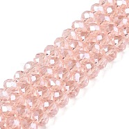 Electroplate Glass Beads Strands, Pearl Luster Plated, Faceted, Rondelle, Pink, 6x5mm, Hole: 1mm, about 84~85pcs/strand, 41.5~42cm(EGLA-A044-T6mm-A22)