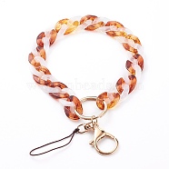 Two Tone Acrylic Curb Chain Mobile Straps, with Nylon Thread and Alloy Lobster Claw Clasps, Golden, Chocolate, 24cm(HJEW-JM00450)