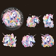 10Pcs 5 Styles PET Waterproof Self Adhesive Unicorn Stickers, for Scrapbooking, Travel Diary Craft, Colorful, 60x60mm, 2pcs/style(PW-WG95401-05)