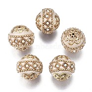 Handmade Indonesia Beads, with Metal Findings, Round, Light Gold, Antique White, 19.5x19mm, Hole: 1mm(IPDL-E010-20-02)