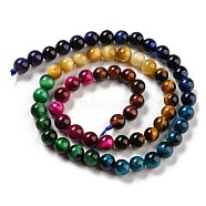 Gradient Color Natural Tiger Eye Beads Strands, Round, Grade A, Mixed Dyed and Undyed, 6~6.5mm, Hole: 1mm, about 60pcs/strand, 15.28''~15.43''(38.8~39.2cm)(G-M413-A01-01)