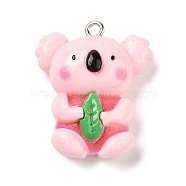 Opaque Resin Pendants, Animal Charms with Platinum Tone Iron Loops, Pink, Koala, 28x23x11mm, Hole: 2mm(RESI-Z028-01D)