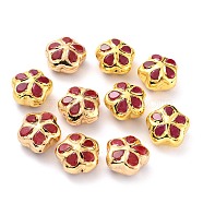 Natural Quartz Beads, with Golden Brass Findings, Dyed, Flower, Red, 18.5~19x18.5~19x11.5~12mm, Hole: 0.8mm(G-B011-09G-D)