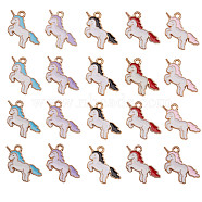 Alloy Enamel Pendants, Unicorn Shape, Light Gold, Mixed Color, 20x15x1.5mm, Hole: 1mm, 5 colors, 6pcs/color, 30pcs/box(ENAM-CJ0001-41)