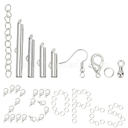 DIY Jewelry Making Kits, Including Brass Slide On End Clasp Tubes & Earring Hooks, Alloy Lobster Claw Clasps & Chain Extender Drop, Iron Ends with Twist Chains & Jump Rings, Platinum, 250pcs/box(DIY-SC0013-85)