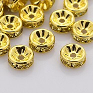 Brass Rhinestone Spacer Beads, Grade A, Straight Flange, Golden Metal Color, Rondelle, Jonquil, 8x3.8mm, Hole: 1.5mm(RB-A014-Z8mm-13G)