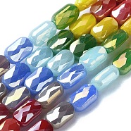 Electroplate Glass Beads Strands, Faceted, Column, Mixed Color, 7x4.5x3.5mm, Hole: 1mm, about 28pcs/strand, 7.83 inch(19.9cm)(EGLA-C004-05)
