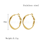 Stainless Steel Hoop Earrings for Women, Real 18K Gold Plated, Twist, 30mm(QX9021-6)