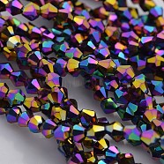 Faceted Bicone Electroplate Glass Beads Strands, Full Rainbow Plated, Indigo, 4x4mm, Hole: 1mm, about 115~118pcs/strand, 18.5 inch(X-EGLA-P016-4mm-F03)