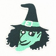 Computerized Embroidery Cloth Iron on/Sew on Patches, Costume Accessories, Witch, Aquamarine, 7.2x6.6cm(DIY-F034-B05)