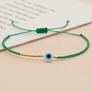 Adjustable Lanmpword Evil Eye Braided Bead Bracelet, Sea Green, 11 inch(28cm)(ZW2937-08)