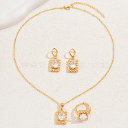 Simple and Stylish 18K Gold Plated Brass Rectangle Pendant Necklace & Hoop Earrings & Ring Set for Women(WS3180)