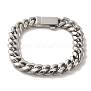 304 Stainless Steel Cuban Link Chain Bracelets for Women Men, Stainless Steel Color, 8-7/8 inch(22.5cm), Link: 12x15x3.5mm(BJEW-Q341-14E-P)