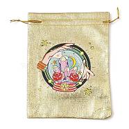 Rectangle Polyester Bags with Nylon Cord, Drawstring Pouches, for Gift Wrapping, Gold, Flower, 177~182x127~135x1mm(ABAG-E008-01A-03)