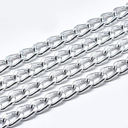 Aluminium Curb Chains, Diamond Cut Chains, with Spool, Unwelded, Faceted, Silver, 8.5x5.5x1.6mm, about 164.04 Feet(50m)/roll(CHA-T001-19S)