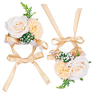 CRASPIRE 2PCS Silk Wrist Corsage, with Plastic Imitation Flower, for Wedding, Party Decorations, Goldenrod, 350mm(AJEW-CP0001-51C)