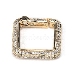 Brass Micro Pave Clear Cubic Zirconia Spring Gate Rings, Long-Lasting Plated, Square, Real 18K Gold Plated, 18.3x18.3x4mm(ZIRC-F120-005G)