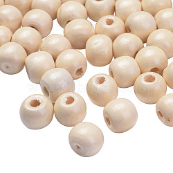 Natural Wood Beads, Round Wooden Large Hole Beads for Craft Making, Lead Free, Creamy White, 10x8.5mm, Hole: 3.5mm, about 3000pcs/1000g(TB10mmY-8)