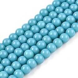 Opaque Solid Color Glass Beads Strands, Round, Sky Blue, 4~4.5mm, Hole: 0.8mm, about 97~99pcs/strand, 14.76 inch~14.96 inch(37.5~38cm)(GLAA-T032-P4mm-13A)