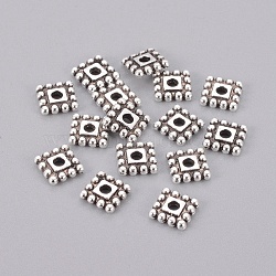 Tibetan Style Spacer Beads, Cadmium Free & Nickel Free & Lead Free, Square, Antique Silver, 7x7x2mm, Hole: 2mm(X-TIBEB-00697-AS-NR)