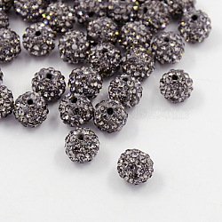 Polymer Clay Rhinestone Beads, Pave Disco Ball Beads, Grade A, Round, Half Drilled, Black Diamond, 10mm, Hole: 1mm(RB-H258-HD10mm-215)