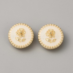 Alloy Enamel Buttons, 1-Hole, Flat Round with Rose Pattern, White, 20x9mm, Hole: 2mm(BUTT-WH0029-12B-01KCG)