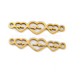 201 Stainless Steel Connector Charms, Triple Heart Links, Golden, 5x22x0.7mm, Hole: 1.2mm(STAS-Q245-16G)