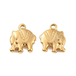 Ion Plating(IP) 304 Stainless Steel Charms, Elephant Charm, Real 18K Gold Plated, 13.5x11.5x2.5mm, Hole: 1.6mm(STAS-D051-22G)