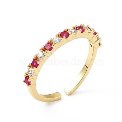 Cubic Zirconia Open Cuff Ring, Golden Brass Jewelry for Women, Flamingo, Inner Diameter: 16.6mm(RJEW-P079-04G-02)