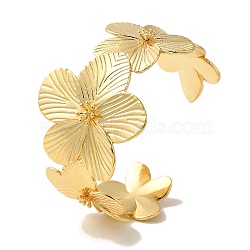 Rack Plating Brass Flower Open Cuff Bangles, Cadmium Free & Lead Free, Long-Lasting Plated, Real 18K Gold Plated, Inner Diameter: 1-3/4x1-3/4 inch(4.5x4.3cm)(BJEW-B098-02G)