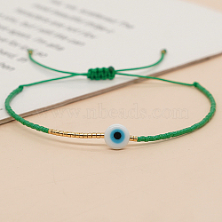 Adjustable Lanmpword Evil Eye Braided Bead Bracelet, Sea Green, 11 inch(28cm)(ZW2937-08)