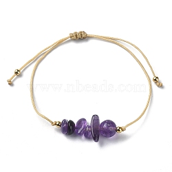 Natural Amethyst Chips Braided Bead Bracelets, Nylon Cords Adjustable Bracelet, Inner Diameter: 3-1/4 inch(8.1cm)(BJEW-JB09851-02)