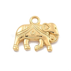 304 Stainless Steel Pendants, Elephant Charm, PVD Vacuum Plating, Real 18K Gold Plated, 15x19x3mm, Hole: 2.5mm(STAS-R155-010G-02)