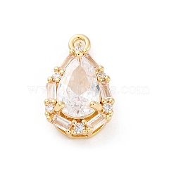 Brass Micro Pave Clear Cubic Zirconia Pendants, Mixed Shape Charms, Teardrop, 17x10x6.5mm, Hole: 1.4mm(KK-Z084-09G-04)