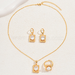 Simple and Stylish 18K Gold Plated Brass Rectangle Pendant Necklace & Hoop Earrings & Ring Set for Women(WS3180)