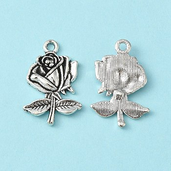 Tibetan Style Alloy Pendants, Lead Free and Cadmium Free, Flower, Mother's Day Earring Making, Antique Silver, 25.5x17.5x3mm, Hole: 1.5mm