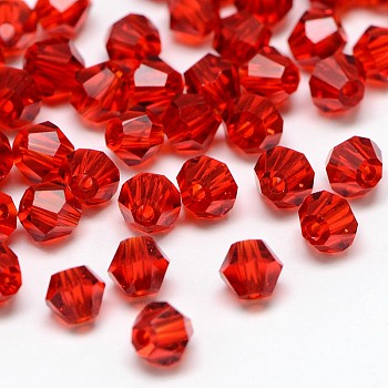 Imitation 5301 Bicone Beads, Transparent Glass Faceted Beads, Dark Red, 4x3mm, Hole: 1mm, about 720pcs/bag