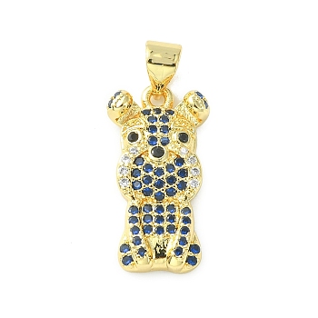 Brass Micro Pave Cubic Zirconia Pendants, Dog Charm, Real 18K Gold Plated, 20x10.5x3.5mm, Hole: 4.5x3.5mm