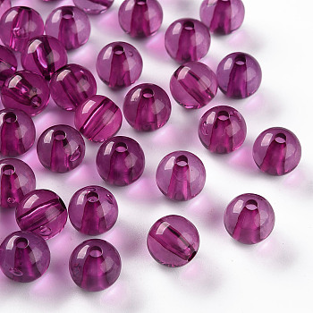 Transparent Acrylic Beads, Round, Magenta, 10x9mm, Hole: 2mm