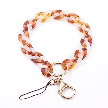Two Tone Acrylic Curb Chain Mobile Straps, with Nylon Thread and Alloy Lobster Claw Clasps, Golden, Chocolate, 24cm